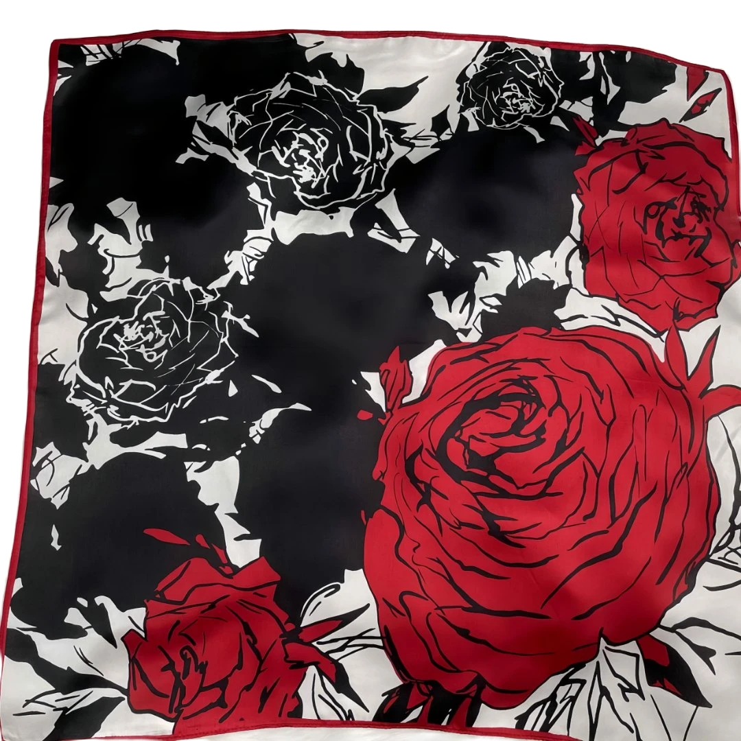 上海故事玫瑰倾枝 红色  65*65cm12姆米  桑蚕丝喷绘中方巾