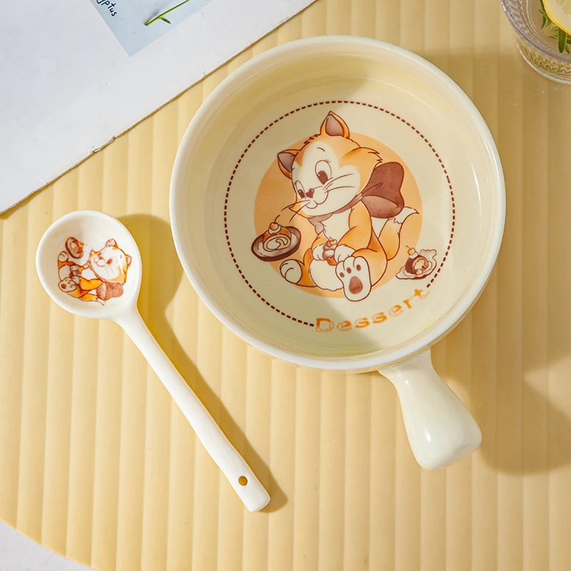 卡通猫陶瓷手柄碗创意个性家用早餐沙拉泡面碗手把碗