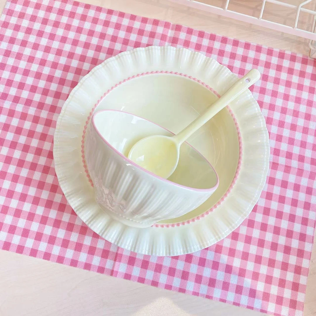 【奶油黄3件套】5英寸米饭碗盘子勺子陶瓷釉下彩高颜值餐具