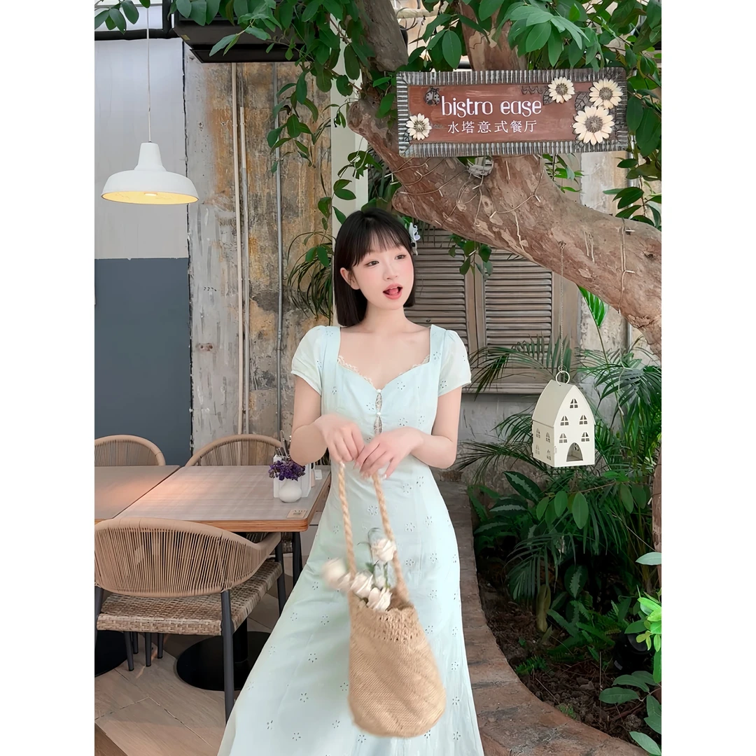 瞌睡兔定制【清苍-奶酪薄荷】气质时尚修身收腰连衣裙DYMARQ0101