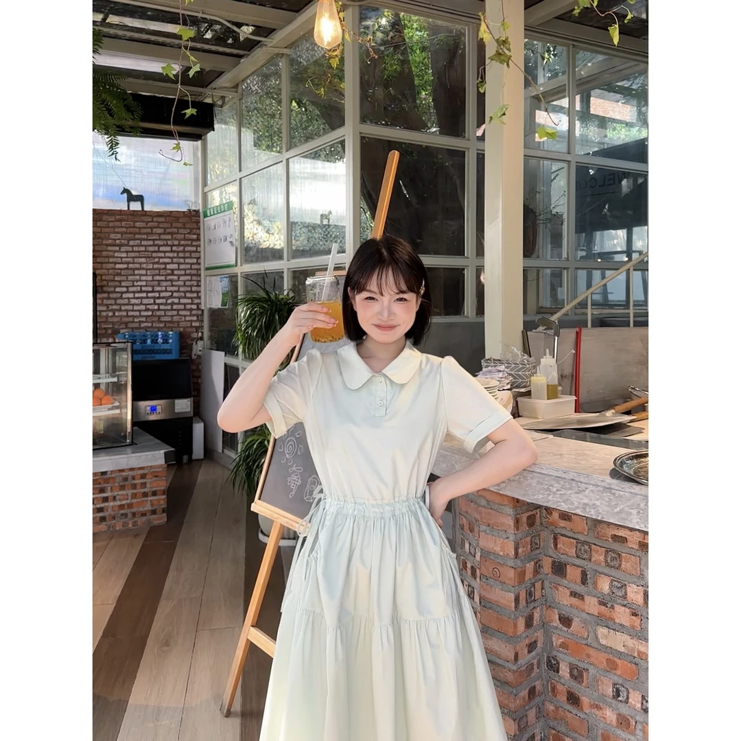 瞌睡兔服饰定制【清苍-绿野仙踪】娃娃领连衣裙口袋蛋糕裙242031