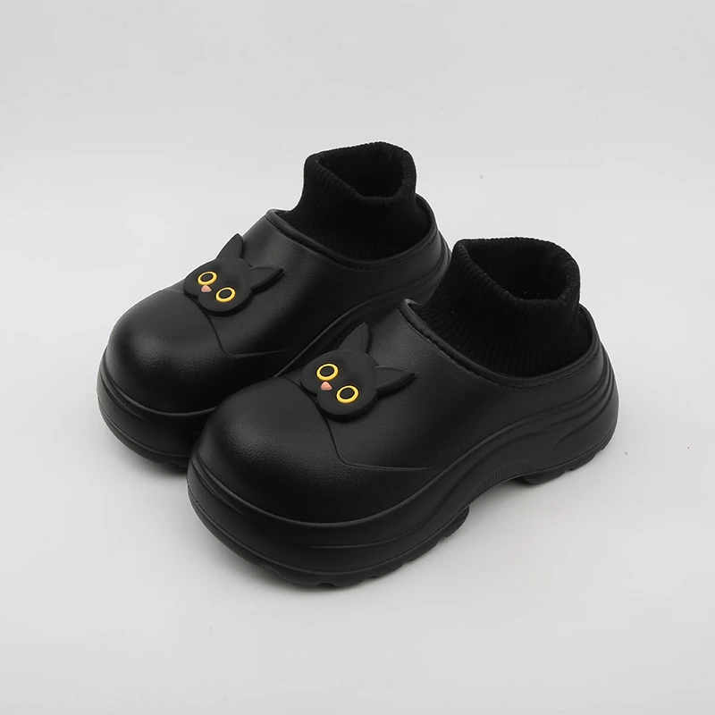 黑白猫防水棉拖鞋女士包跟冬季外穿厚底2025新款加绒棉鞋