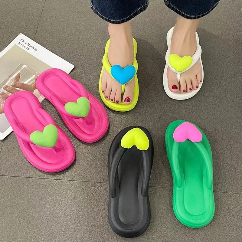 XMISTUO/虾米思拖可爱小爱心人字拖鞋女新款平底外穿防滑百搭凉拖
