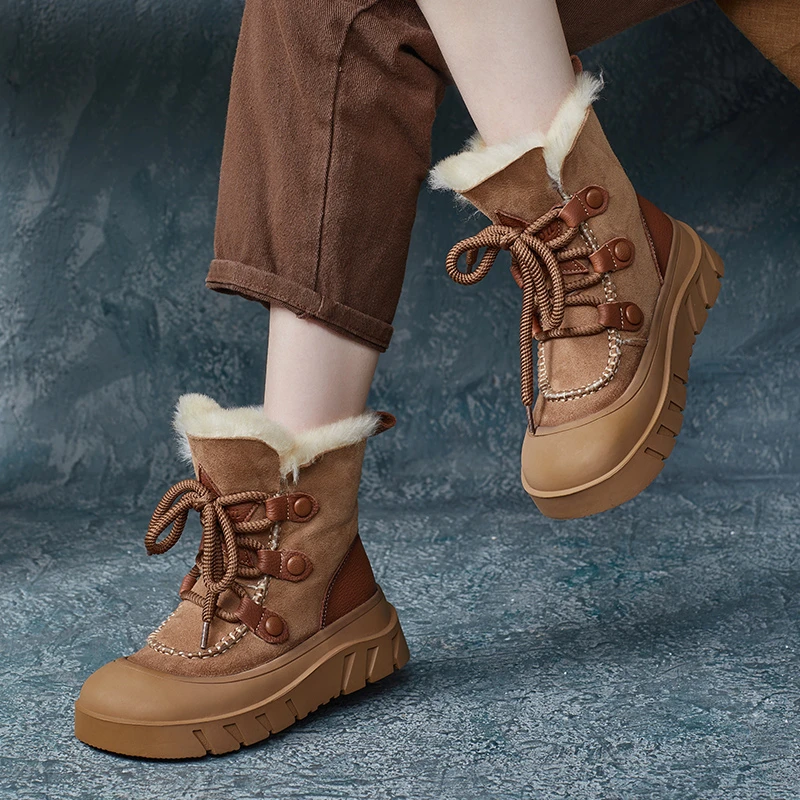 2024冬季新款真皮雪地靴女皮毛一体加绒棉鞋加厚保暖防滑大棉靴