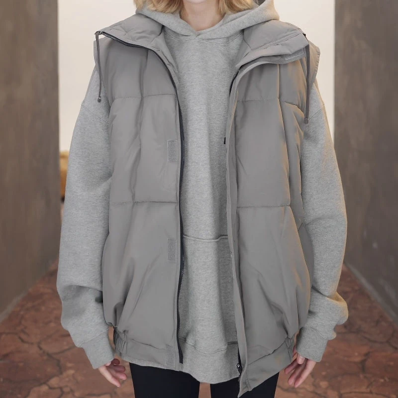 【SS20/第6季】短款纯色Logo拉链立领保暖加厚抽绳面包马甲