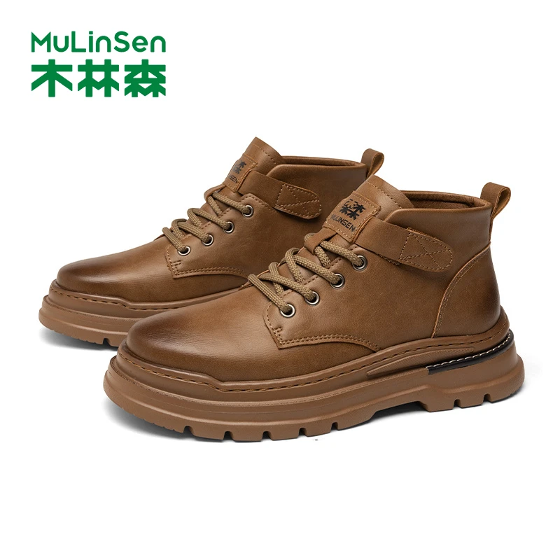 木林森马丁靴男英伦2024秋冬中帮爆款复古机车鞋工装男鞋休闲026