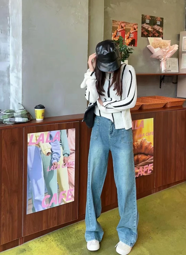 樱桃-大码时尚宽松直筒牛仔裤   百搭 1107显瘦