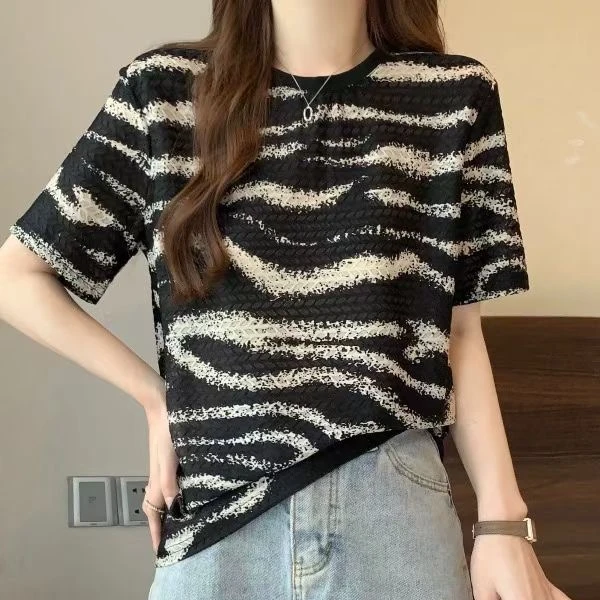 樱桃-大码波浪纹夏季半袖宽松薄款