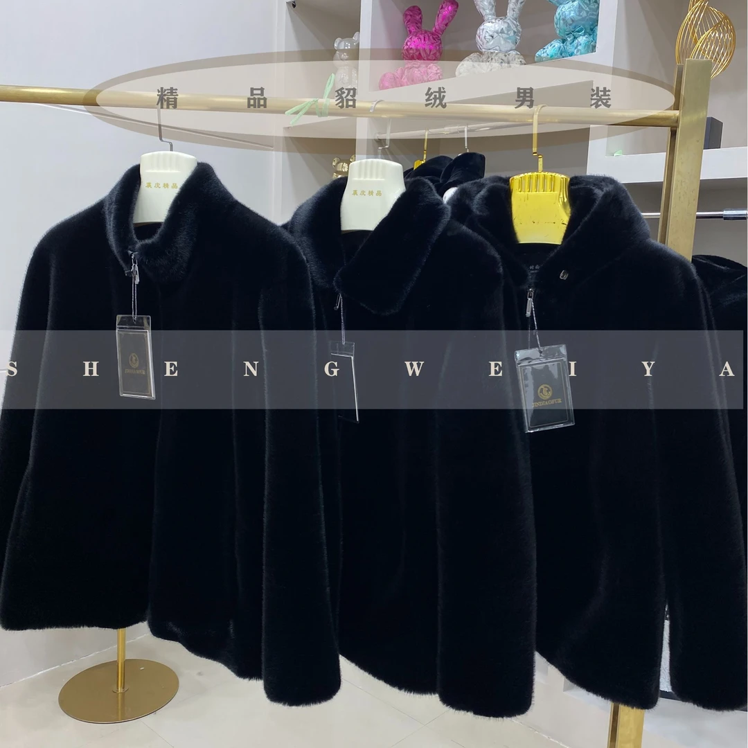 (专柜品质)高端貂绒男冬外套连帽立翻领时尚休闲外套加厚商务保暖