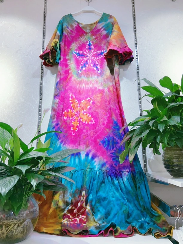 泰国手工扎染长款连衣裙（直播间选花型）