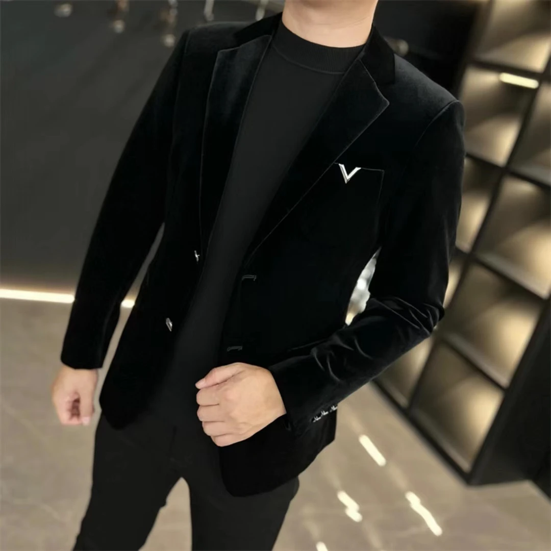 2024秋季新款欧货男士金丝绒西服商务休闲百搭男款外套上衣西装男