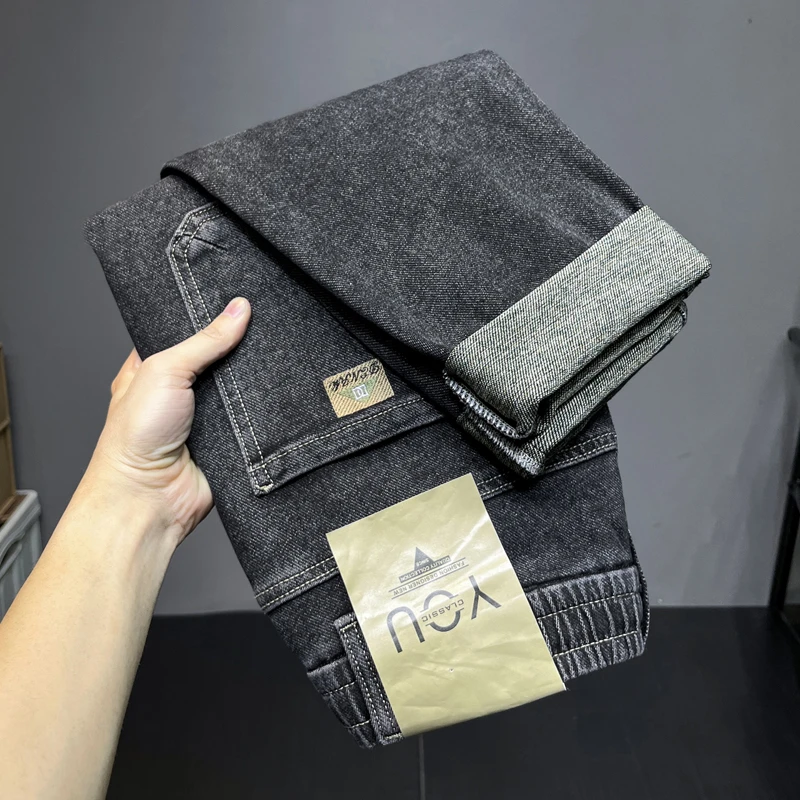 【斜口袋松紧腰款】2024春夏季抽绳松紧腰男士牛仔裤休闲弹力修身裤