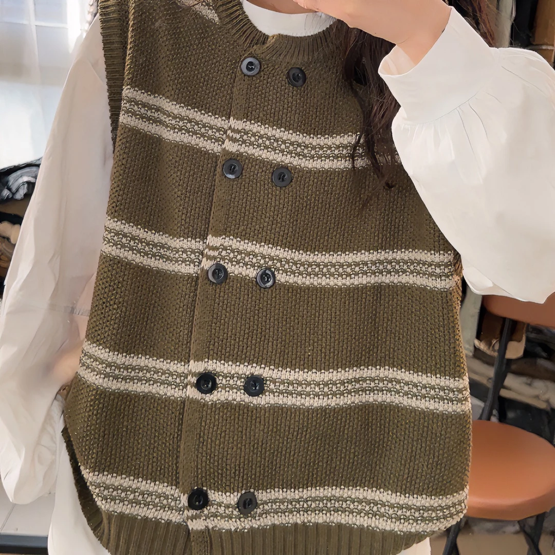 秋季新款宽松百搭时尚针织条纹马甲