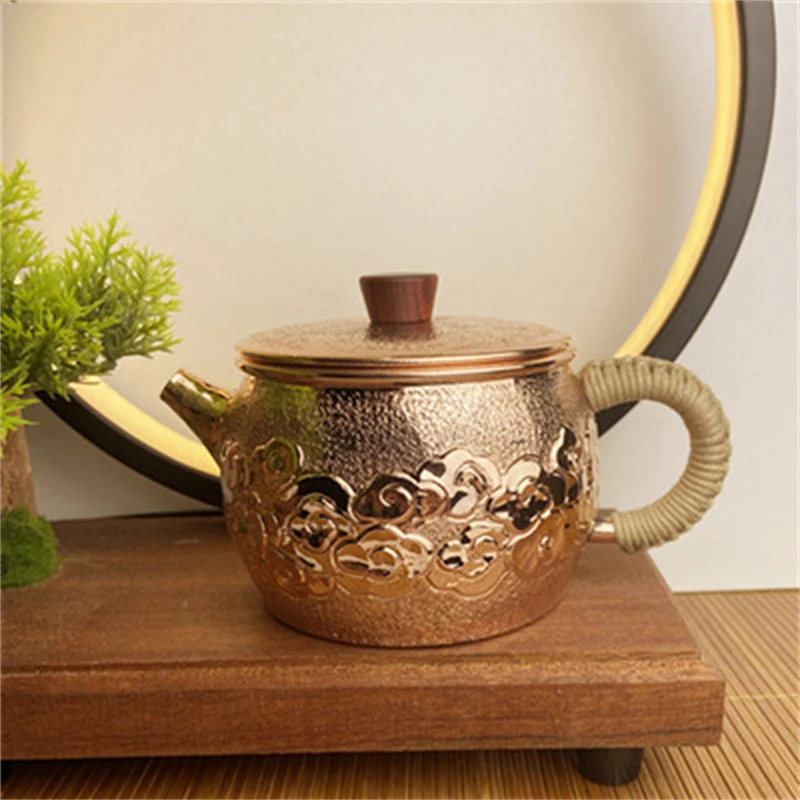 纯紫铜手工锤纹小号户外泡茶水壶铜功夫茶壶祥云汉瓦壶家用铜茶具