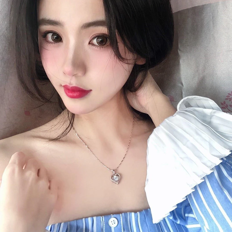 钛钢合成锆石吊坠 海洋之心项链气质心形吊坠饰品情人节礼物项链