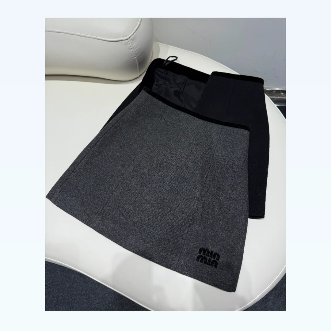 【雪儿姐姐】新款时尚百搭高腰毛呢短裙气质灰色显瘦A字裙防走光