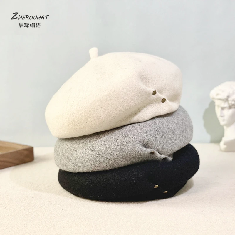 法式2024新款羊毛呢贝雷帽女士秋冬季日系百搭文艺画家帽子女英伦