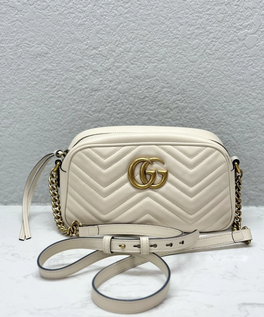 95新 GUCCI/古驰 老六二奢/古驰哪能白色相机中号