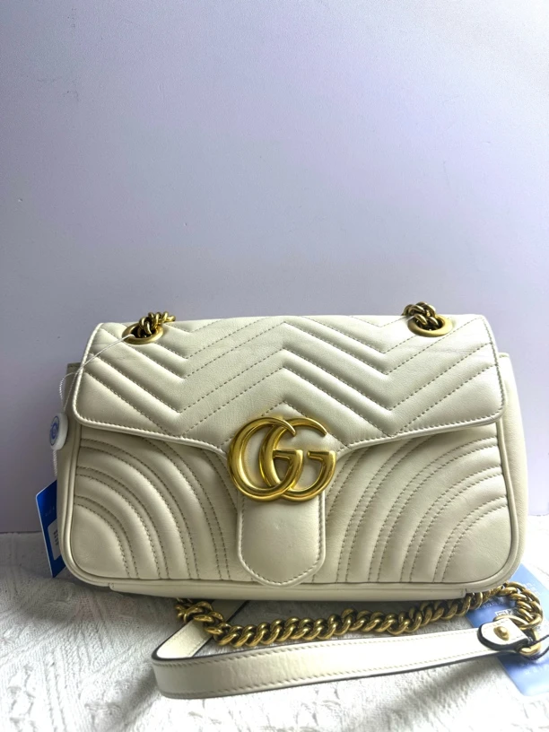 95新 GUCCI/古驰 老六二奢/古驰马蒙白色26单肩包