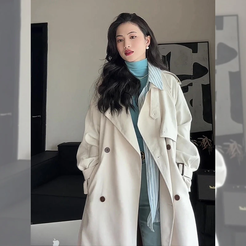 气质高级感白色风衣女春季2024新款小个子韩版宽松休闲中长款外套