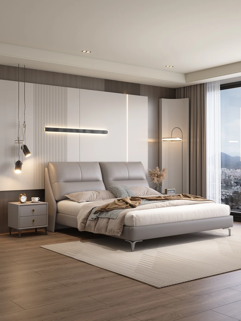 T02新款简约主卧床意式极简皮床现代简约新款双人床轻奢简约大床