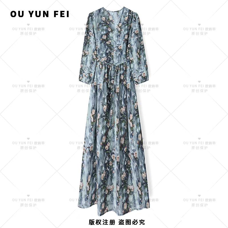 高级感连衣裙女气质显瘦穿搭时尚轻奢洋气印花长裙F1632