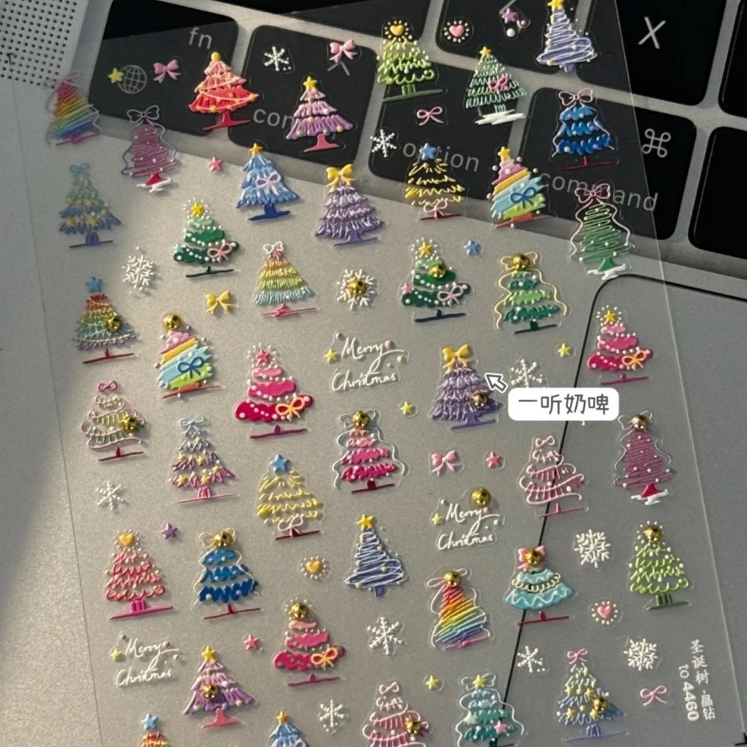 tomoni圣诞树晶钻浮雕美甲立体贴纸ins绝美手机平板装饰相机贴diy