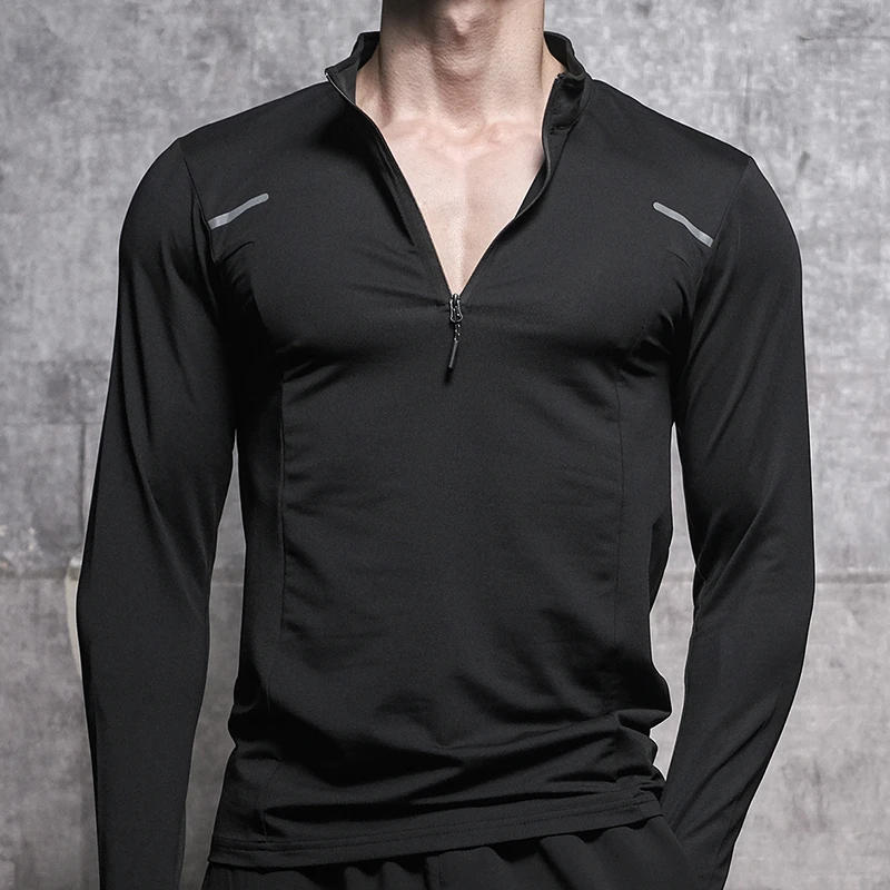 WORKOUT WOLF/撸铁狼长袖T恤骑行服男士跑步运动立领半拉链速干衣