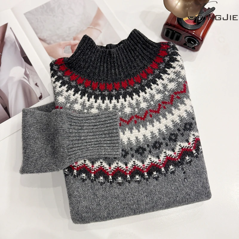 【100%羊毛费尔岛】经典复古简约大气加厚款秋冬费尔岛毛衣B2013