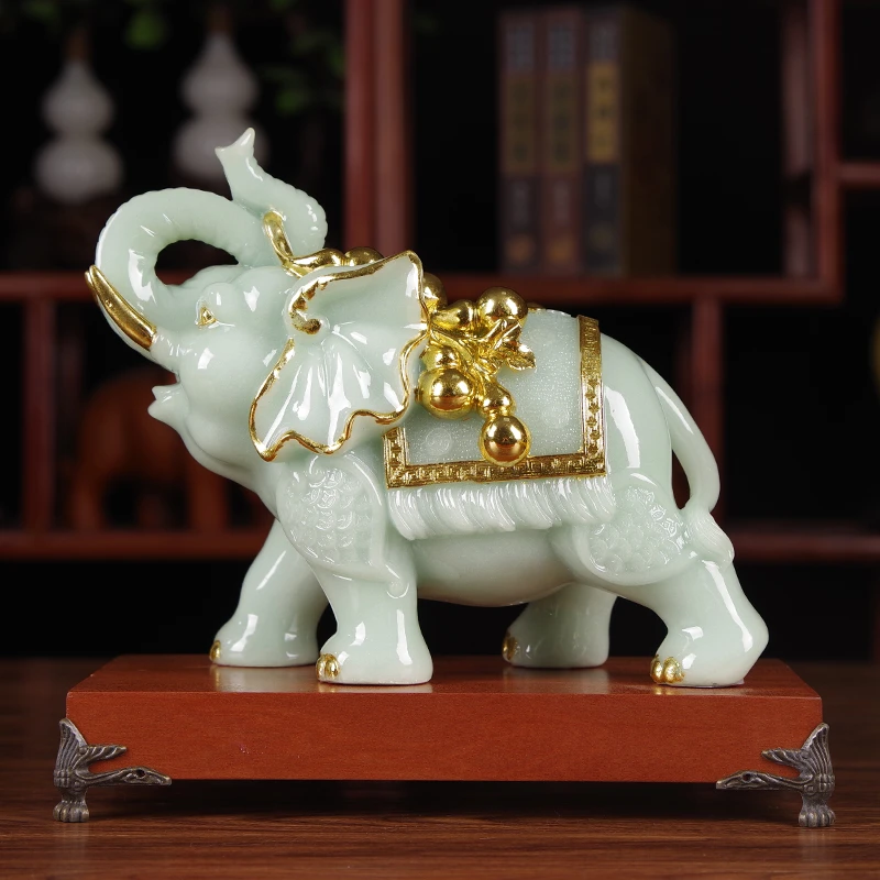 玉石大象麒麟工艺品摆饰一对鼻子朝上招财家居客厅酒柜玄关装饰品