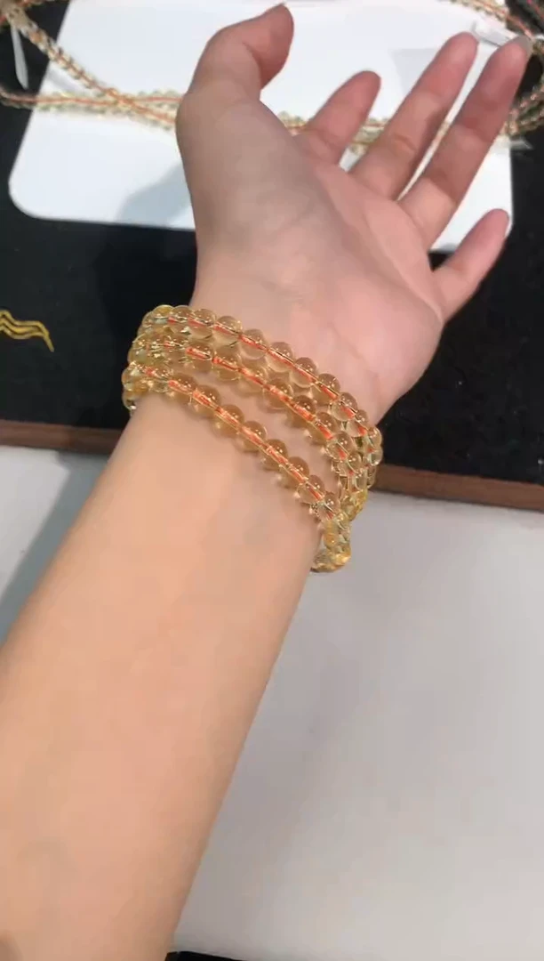 【闪购商品】水晶手链未镶嵌18号巴西黄水晶三圈手链6mm