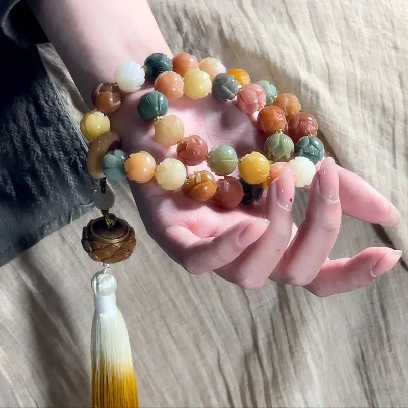有钱花手串步步生莲菩提手持双圈莲花菩提男女国风文玩(香丸3瓶)