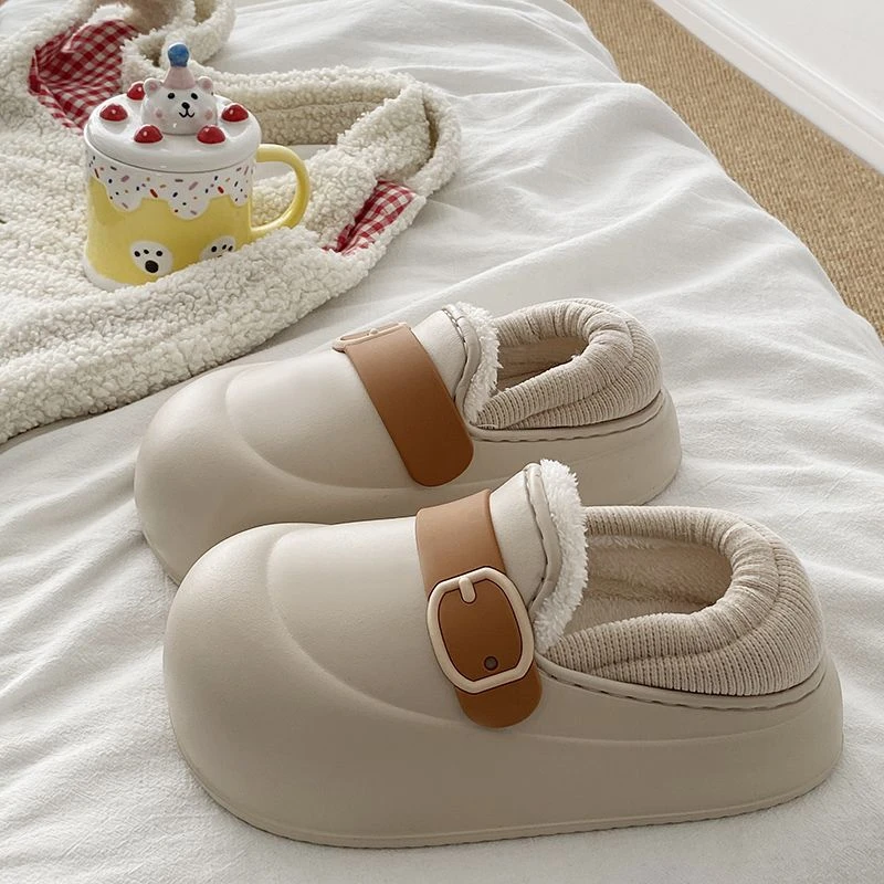 防水棉拖鞋女秋冬季2024年新款家居家用室内EVA厚底情侣外穿包跟