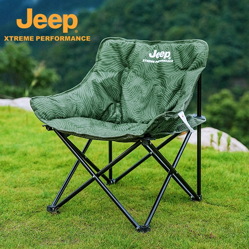 JEEP/吉普加厚加棉月亮椅户外轻便露营钓鱼旅游折叠椅大号靠背