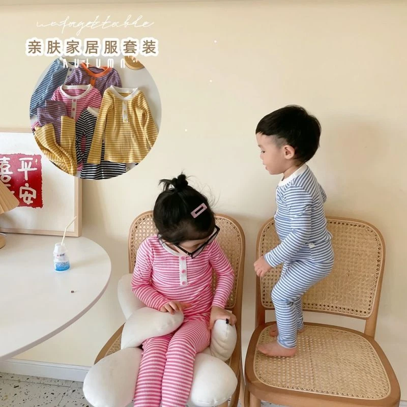 2025儿童家居服套装中小童长袖男童装女童条纹秋衣裤两件套男宝宝
