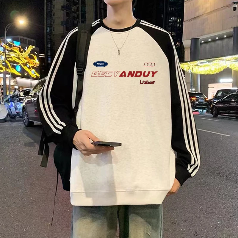 潮牌圆领卫衣男女同款秋冬加绒加厚美式宽松长袖上衣套头外衣学生