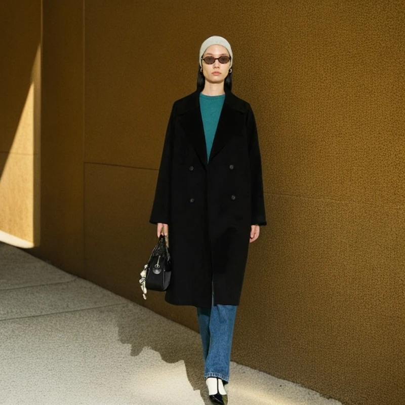 BEANPOLE【雅丹风】 24秋冬女款静奢风双排扣山羊绒大衣BF4X30C11