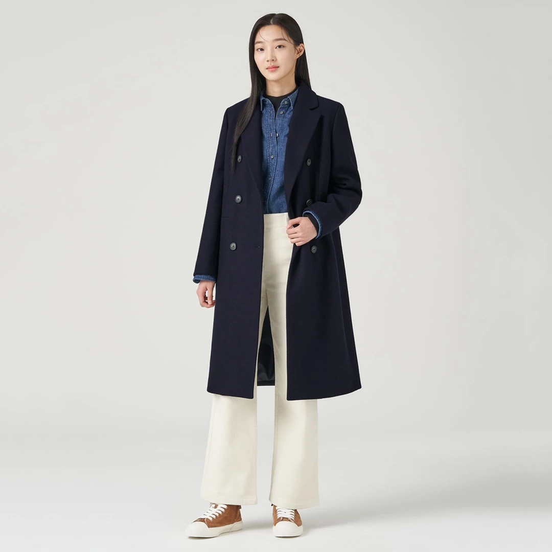 BEANPOLE滨波 秋冬女士休闲简约双排扣西装领中长大衣BF3X30C12