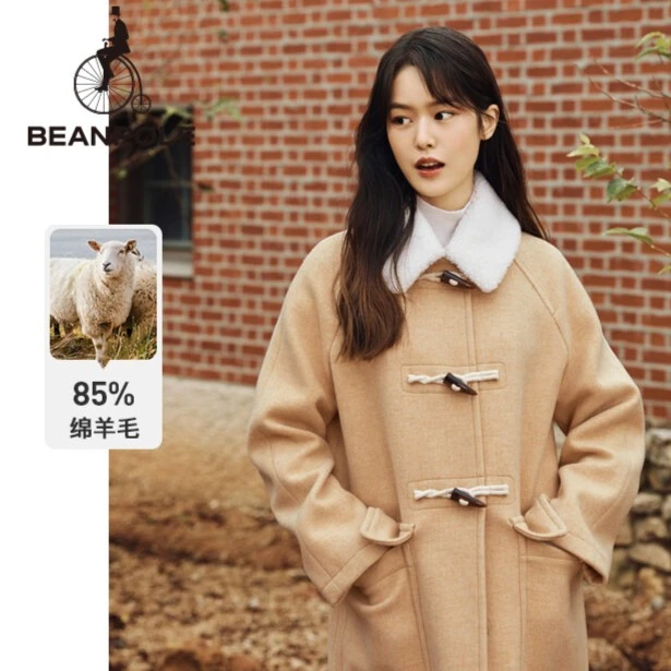 BEANPOLE【雅丹风】秋冬女款可拆卸领双排扣羊毛混纺大衣BF3X30U07