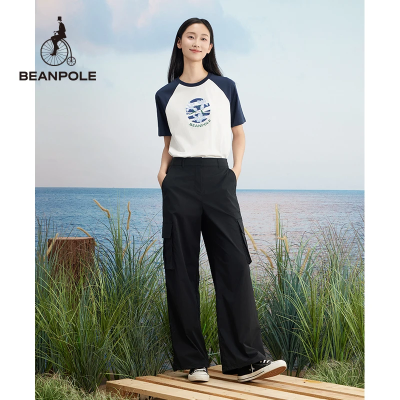 BEANPOLE滨波  24春夏新女士鸢尾花图案拼色短袖T恤 BF4342Z05