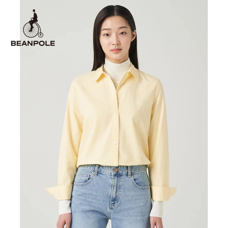 BEANPOLE24秋新款女士 纯棉浅色系简约舒适通勤长袖衬衫BF4164U01