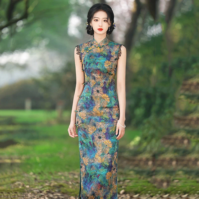 老上海无袖长款改良旗袍夏季新款2024新款年轻款少女国风复古修身