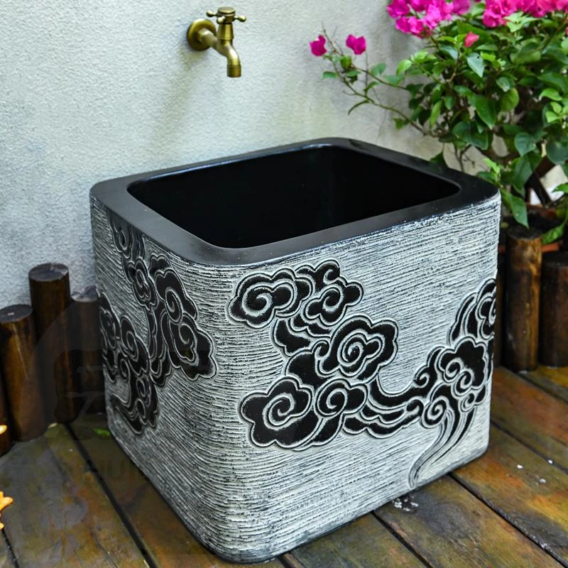 庭院户外复古中式拖布池家用卫生间拖把池花园阳台院子人造石水槽