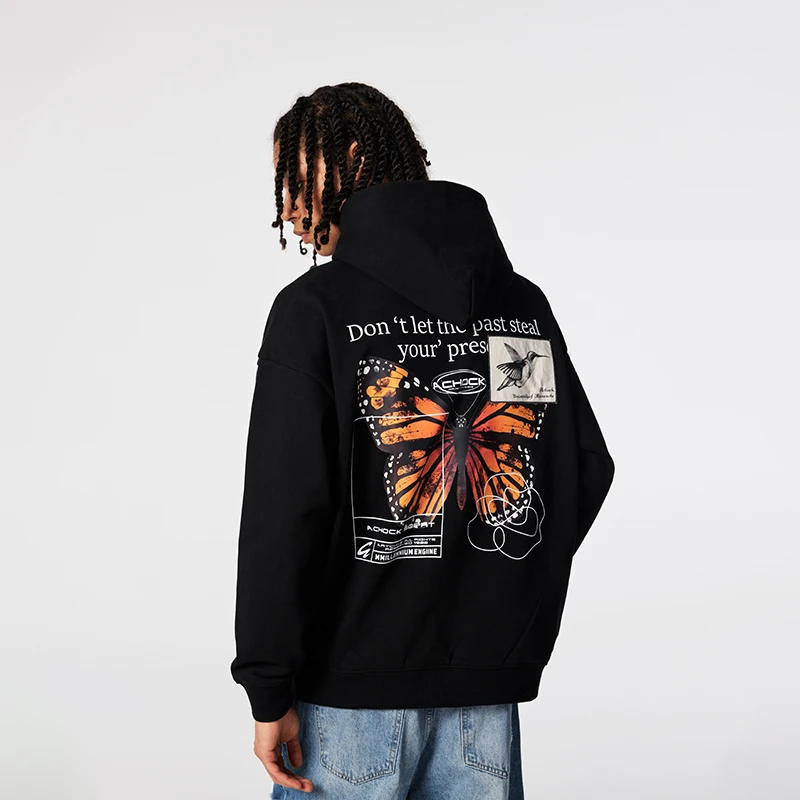 【Achock官方店】美式复古连帽卫衣男女24秋冬新品蝴蝶印花外套潮