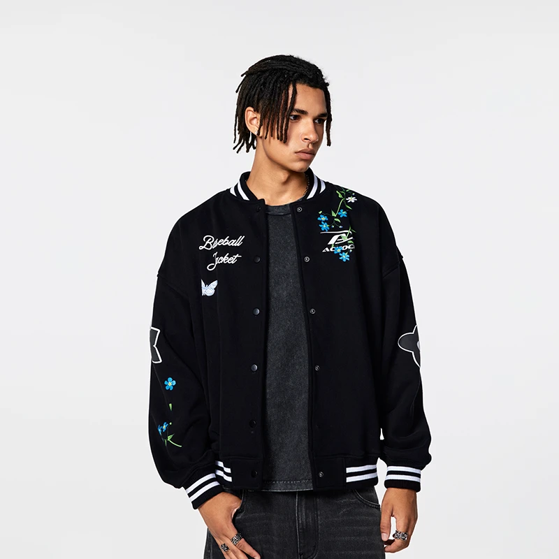 【Achock官方店】花卉重工印花棒球服外套男女美式高街立领夹克潮