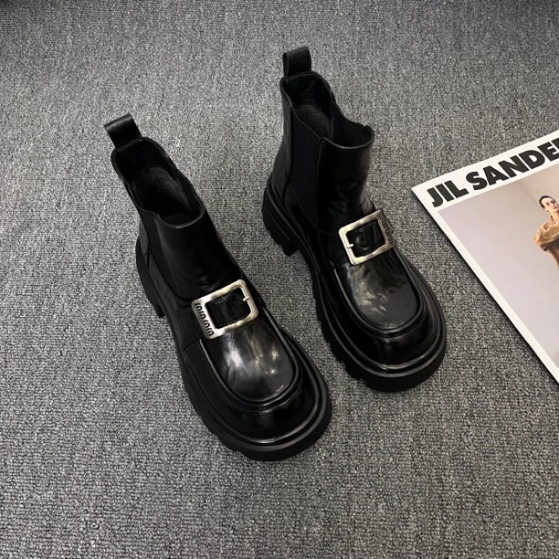 QIAODAD【方扣短靴】24new复古百搭英伦风短靴（筒12跟高5.5）