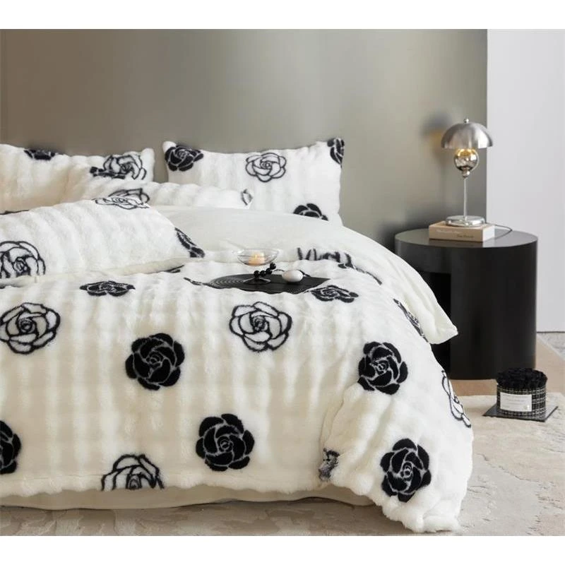 【开心家】莫里斯系列-灰  浪漫奢华高克重泡芙绒牛奶绒四件套