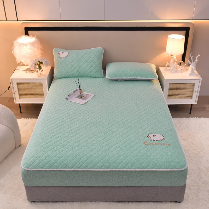 【开心家】云母绿  超舒适柔软暖阳绒贴布绣床笠