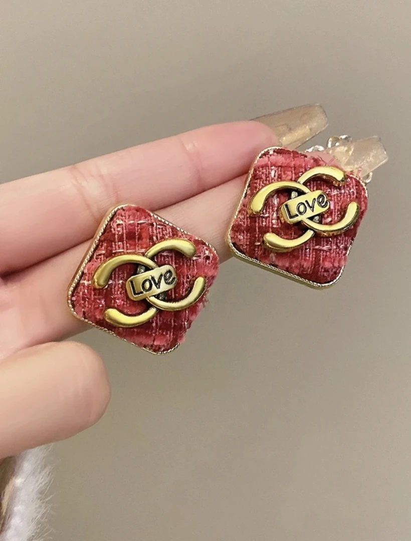 非金属耳饰 【玫红编织小香】显白档次布艺小香耳钉A020