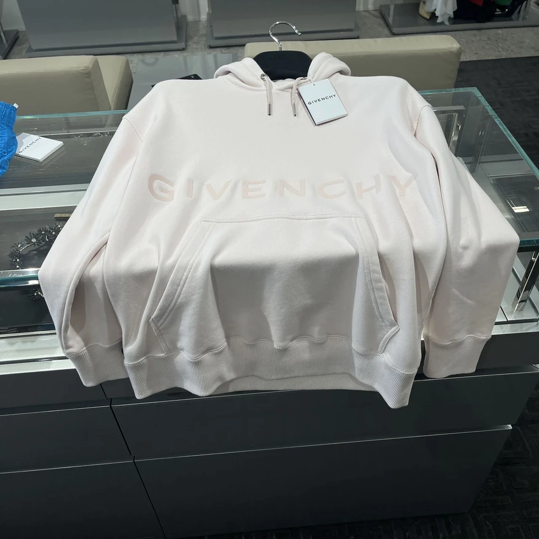 全新未使用 Givenchy/纪梵希 男士粉白色连帽卫衣